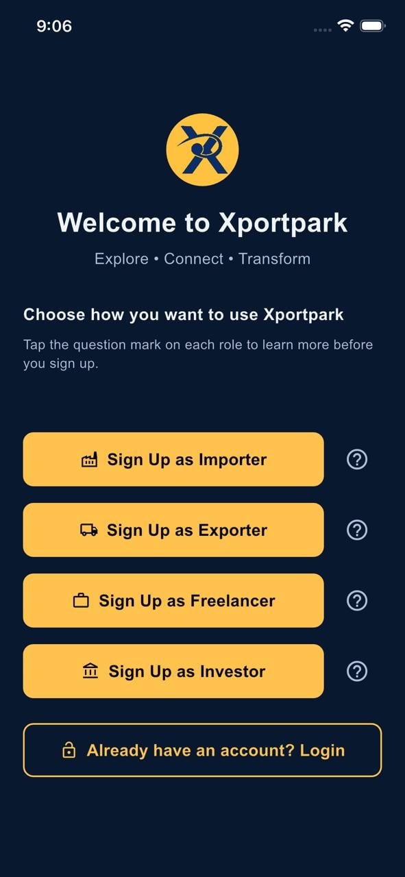 Xportpark App — Welcome
